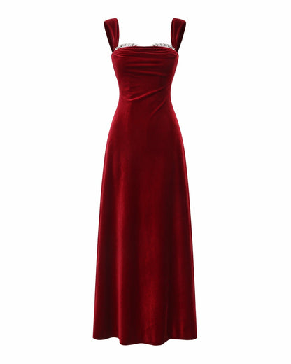 Nana Jacqueline Belle Velvet Maxi Dress: Red Maxi Dress for Formal Wedding Guest Red