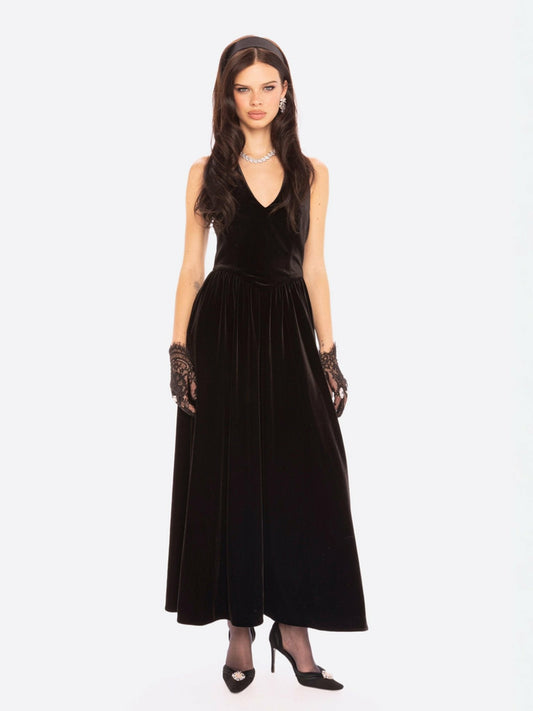Nana Jacqueline Sabine Velvet Maxi Dress: Black Maxi Dress for Cocktail Party Black