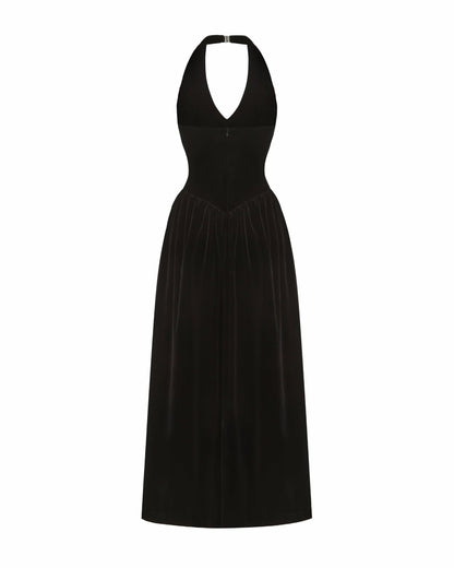 Nana Jacqueline Sabine Velvet Maxi Dress: Black Maxi Dress for Cocktail Party Black