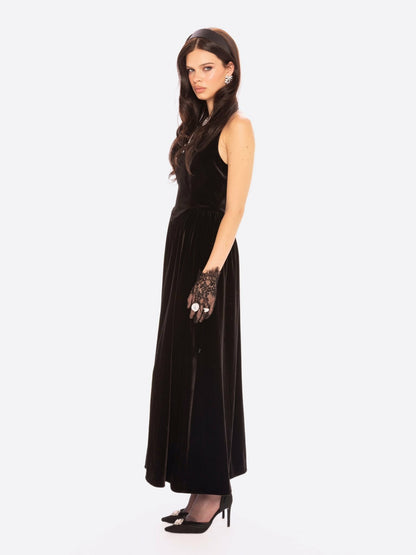 Nana Jacqueline Sabine Velvet Maxi Dress: Black Maxi Dress for Cocktail Party Black