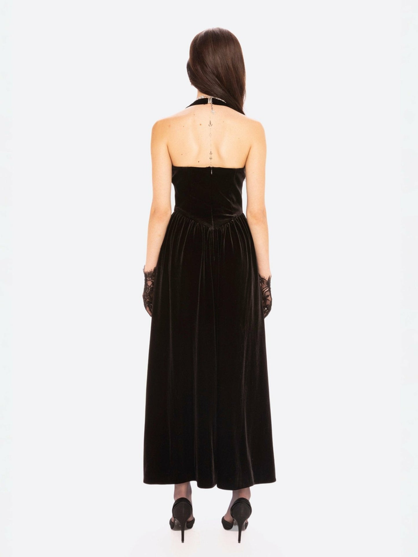 Nana Jacqueline Sabine Velvet Maxi Dress: Black Maxi Dress for Cocktail Party Black