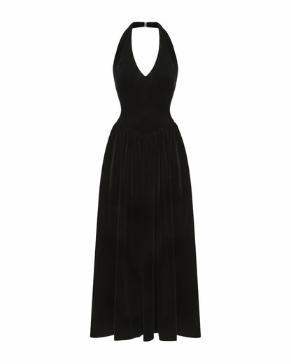 Nana Jacqueline Sabine Velvet Maxi Dress: Black Maxi Dress for Cocktail Party Black