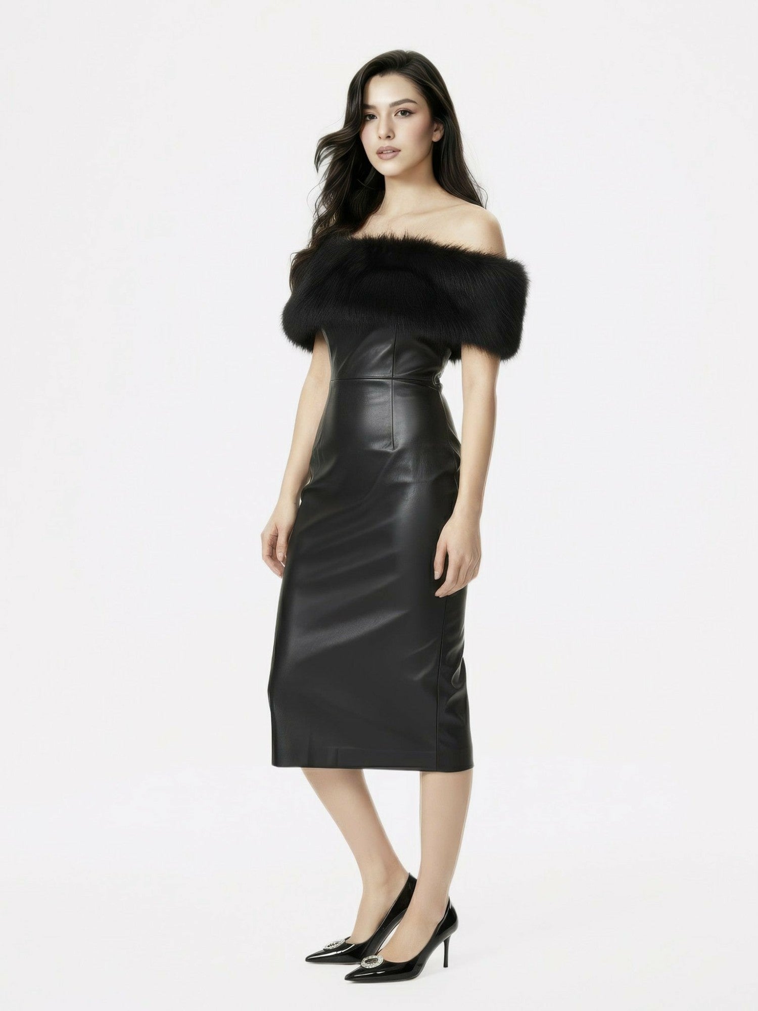 Nana Jacqueline Gabrielle Fur Maxi Dress: Black Maxi Dress for Cocktail Party Black