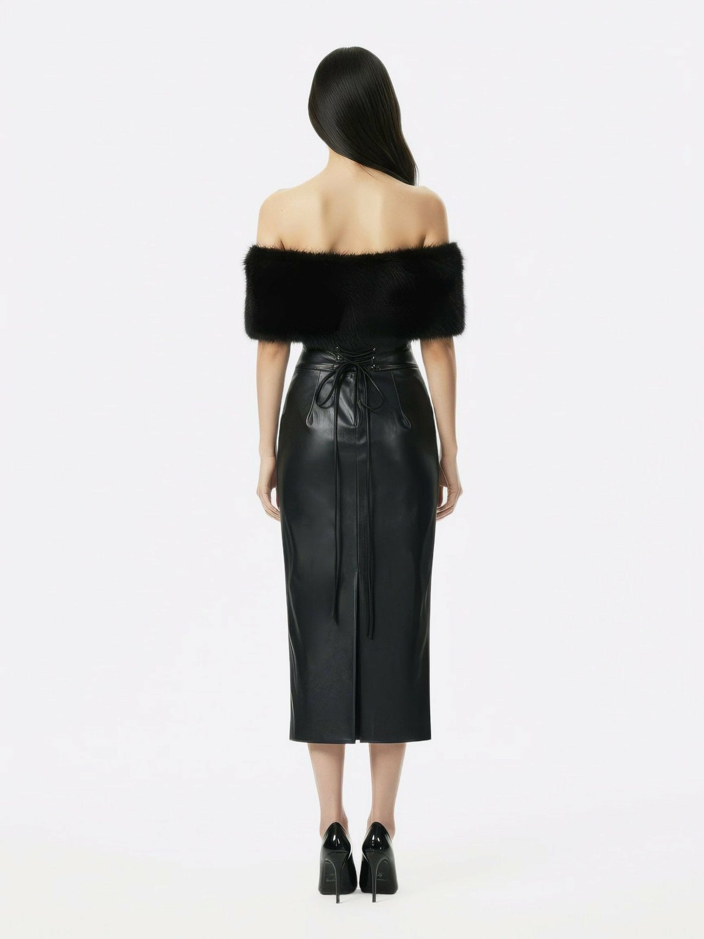Nana Jacqueline Gabrielle Fur Maxi Dress: Black Maxi Dress for Cocktail Party Black