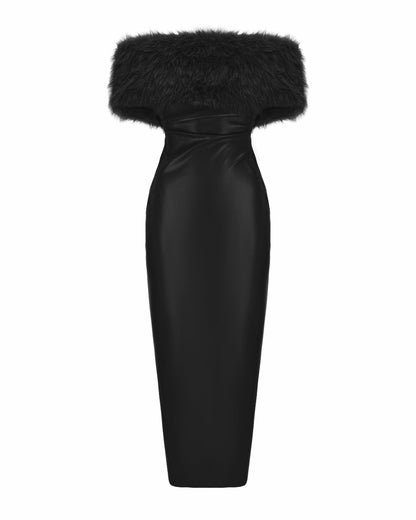 Nana Jacqueline Gabrielle Fur Maxi Dress: Black Maxi Dress for Cocktail Party Black
