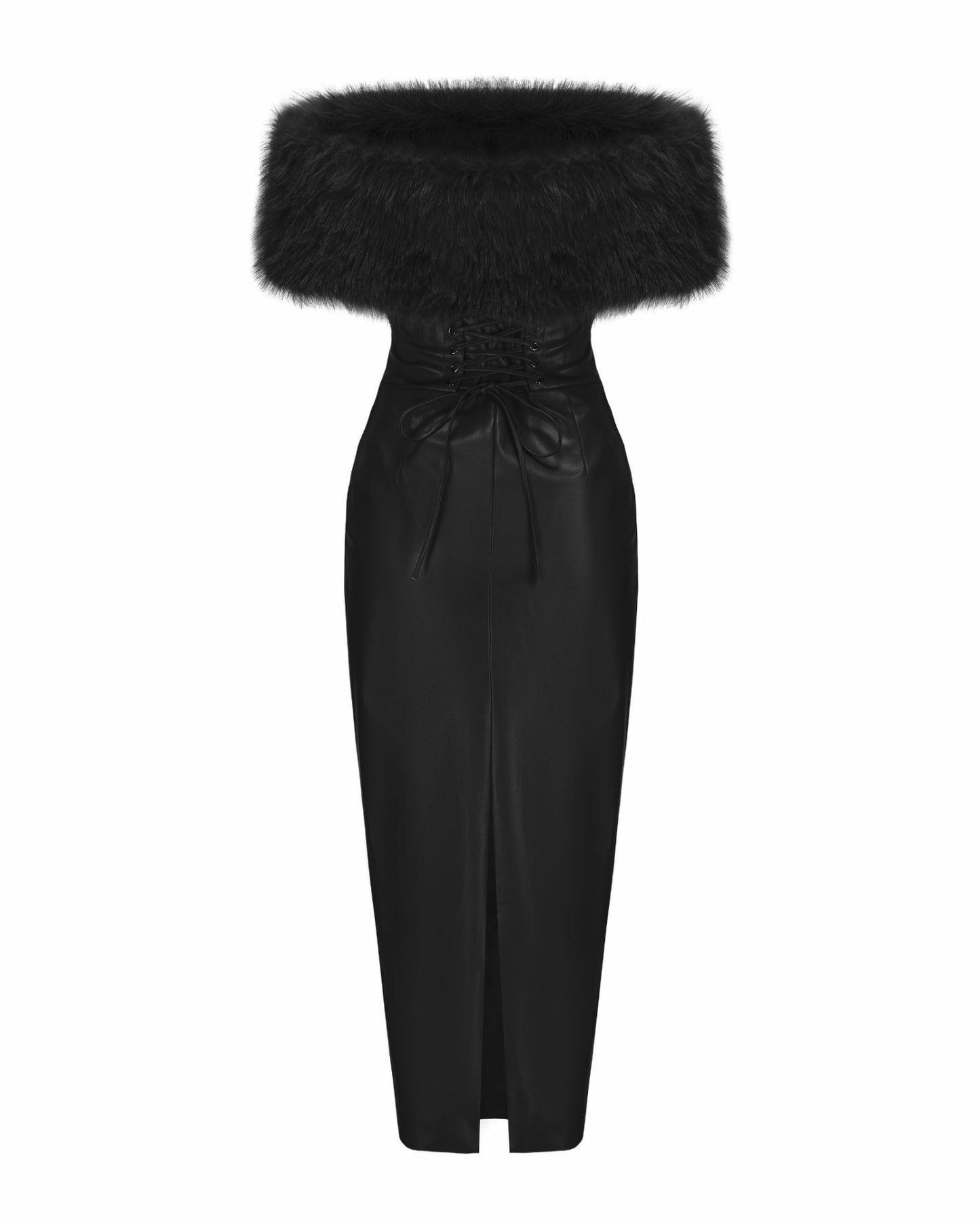 Nana Jacqueline Gabrielle Fur Maxi Dress: Black Maxi Dress for Cocktail Party Black