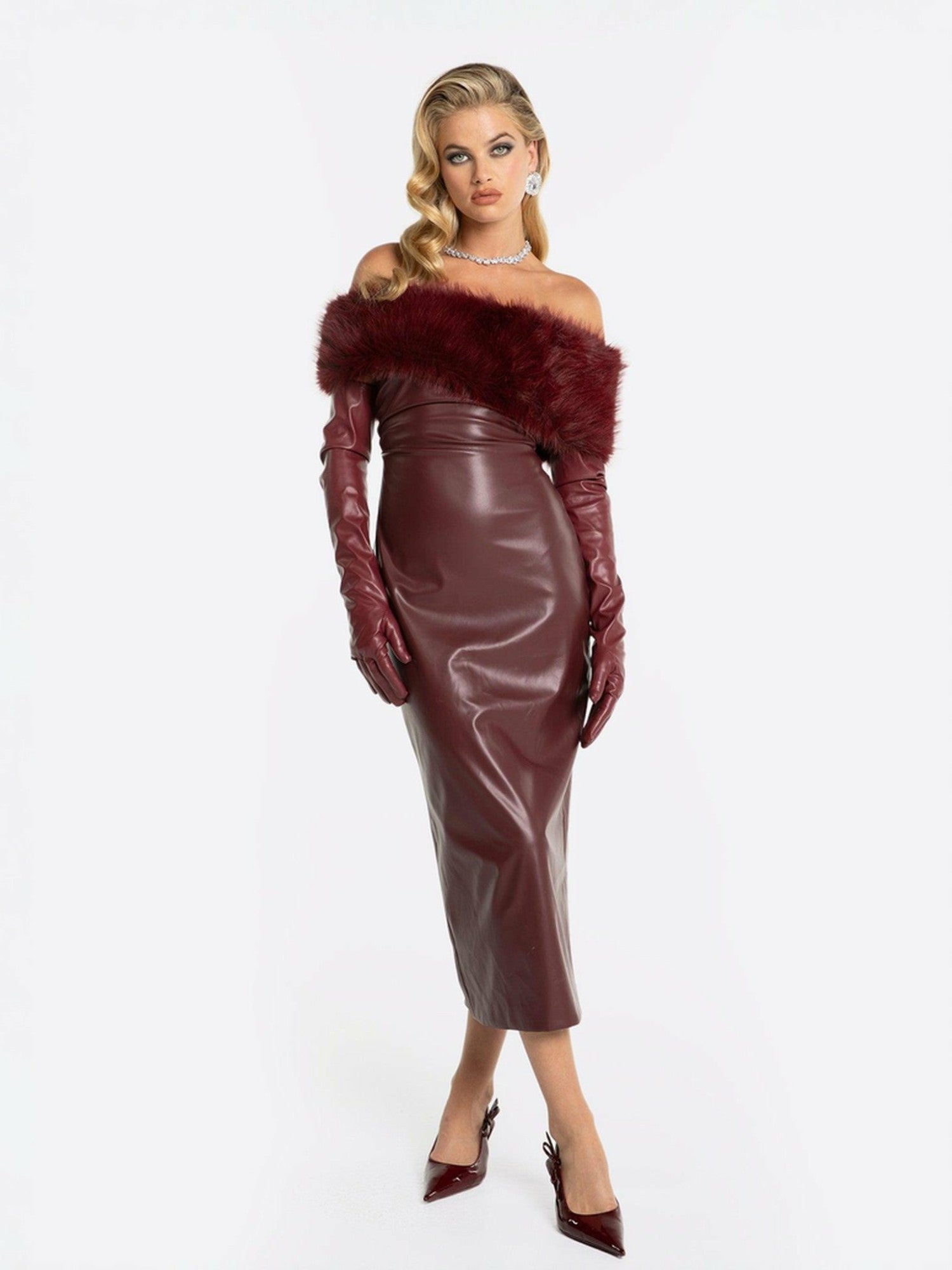 Nana Jacqueline Gabrielle Fur Maxi Dress: Red Maxi Dress for Cocktail Party Red