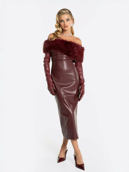 Nana Jacqueline Gabrielle Fur Maxi Dress: Red Maxi Dress for Cocktail Party Red
