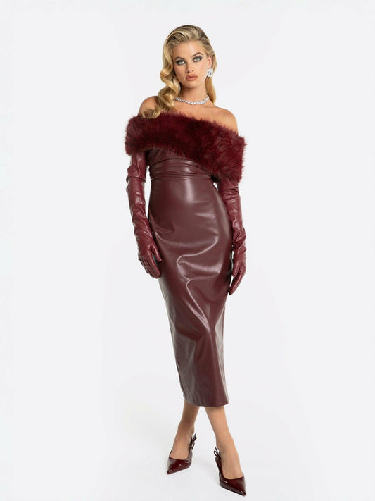 Nana Jacqueline Gabrielle Fur Maxi Dress: Red Maxi Dress for Cocktail Party Red