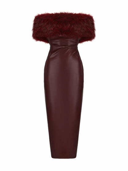 Nana Jacqueline Gabrielle Fur Maxi Dress: Red Maxi Dress for Cocktail Party Red