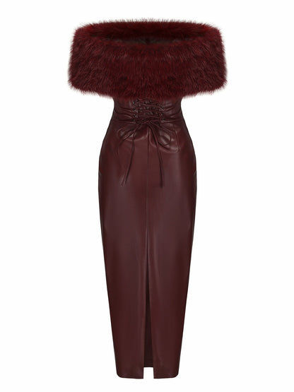 Nana Jacqueline Gabrielle Fur Maxi Dress: Red Maxi Dress for Cocktail Party Red
