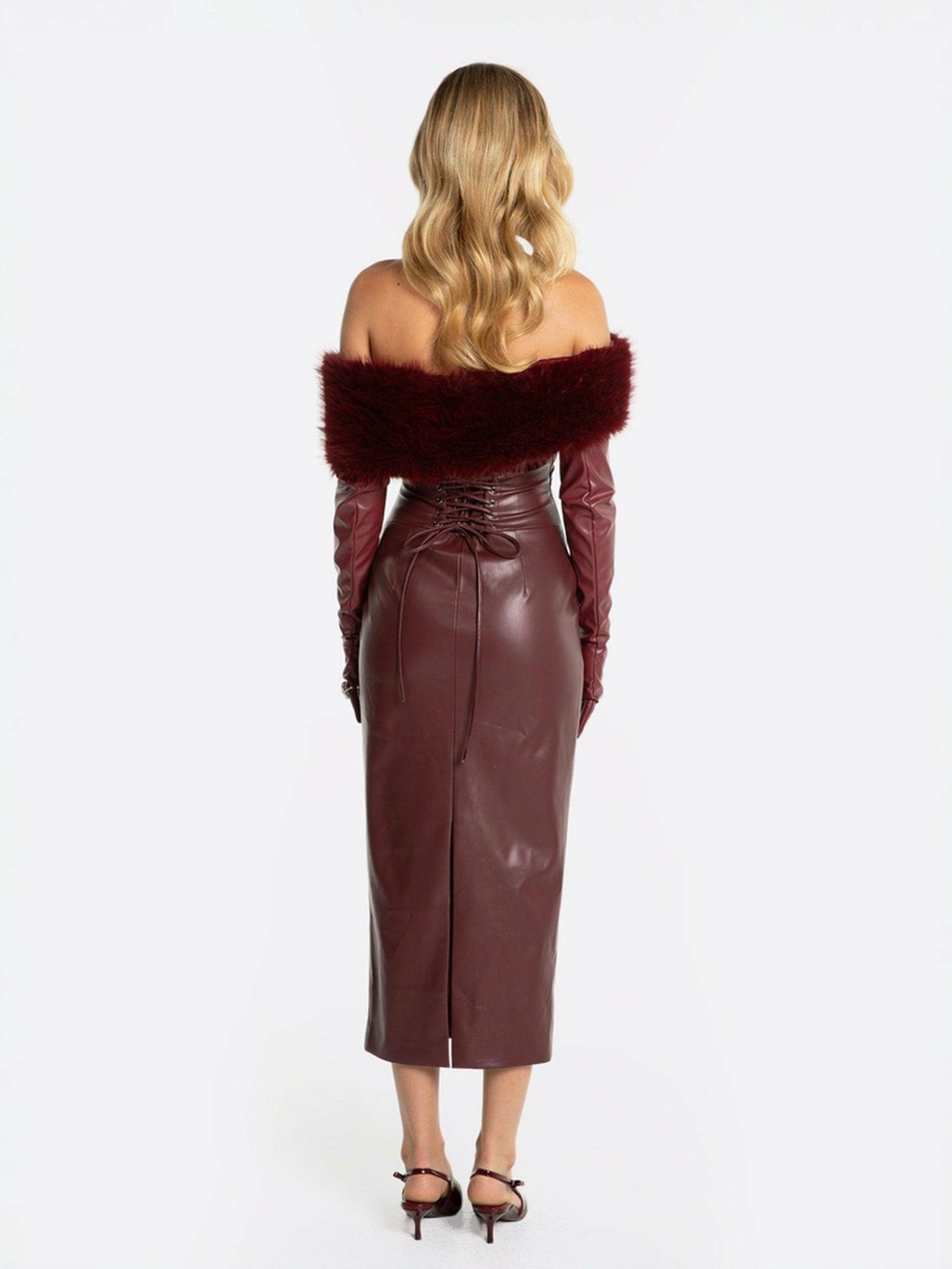 Nana Jacqueline Gabrielle Fur Maxi Dress: Red Maxi Dress for Cocktail Party Red