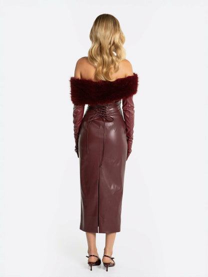 Nana Jacqueline Gabrielle Fur Maxi Dress: Red Maxi Dress for Cocktail Party Red