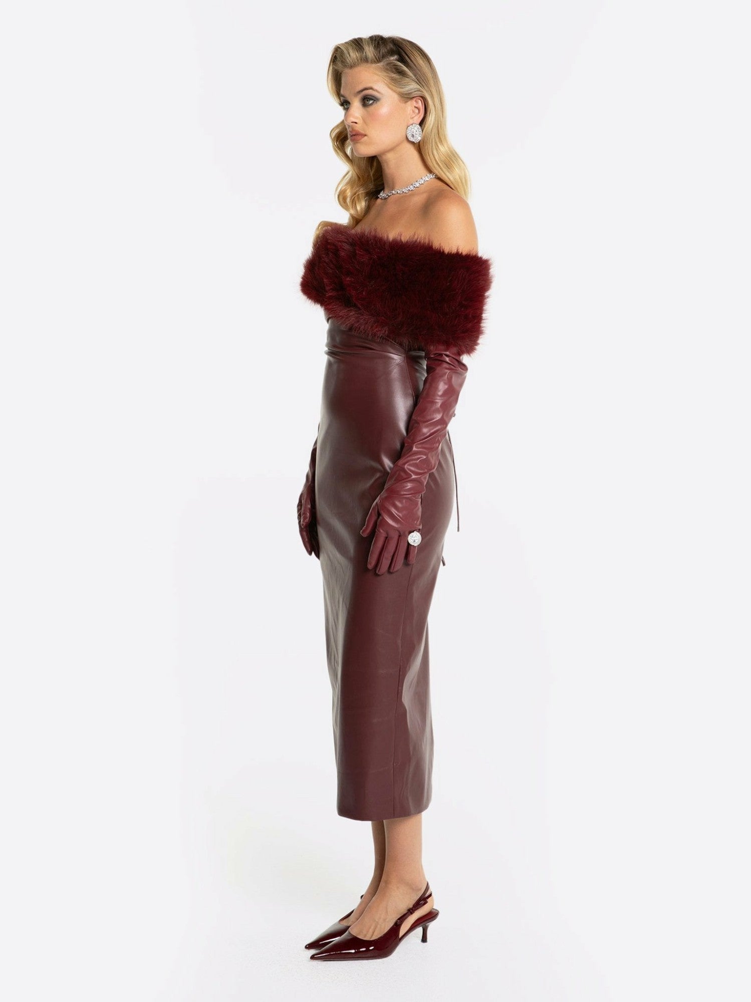 Nana Jacqueline Gabrielle Fur Maxi Dress: Red Maxi Dress for Cocktail Party Red