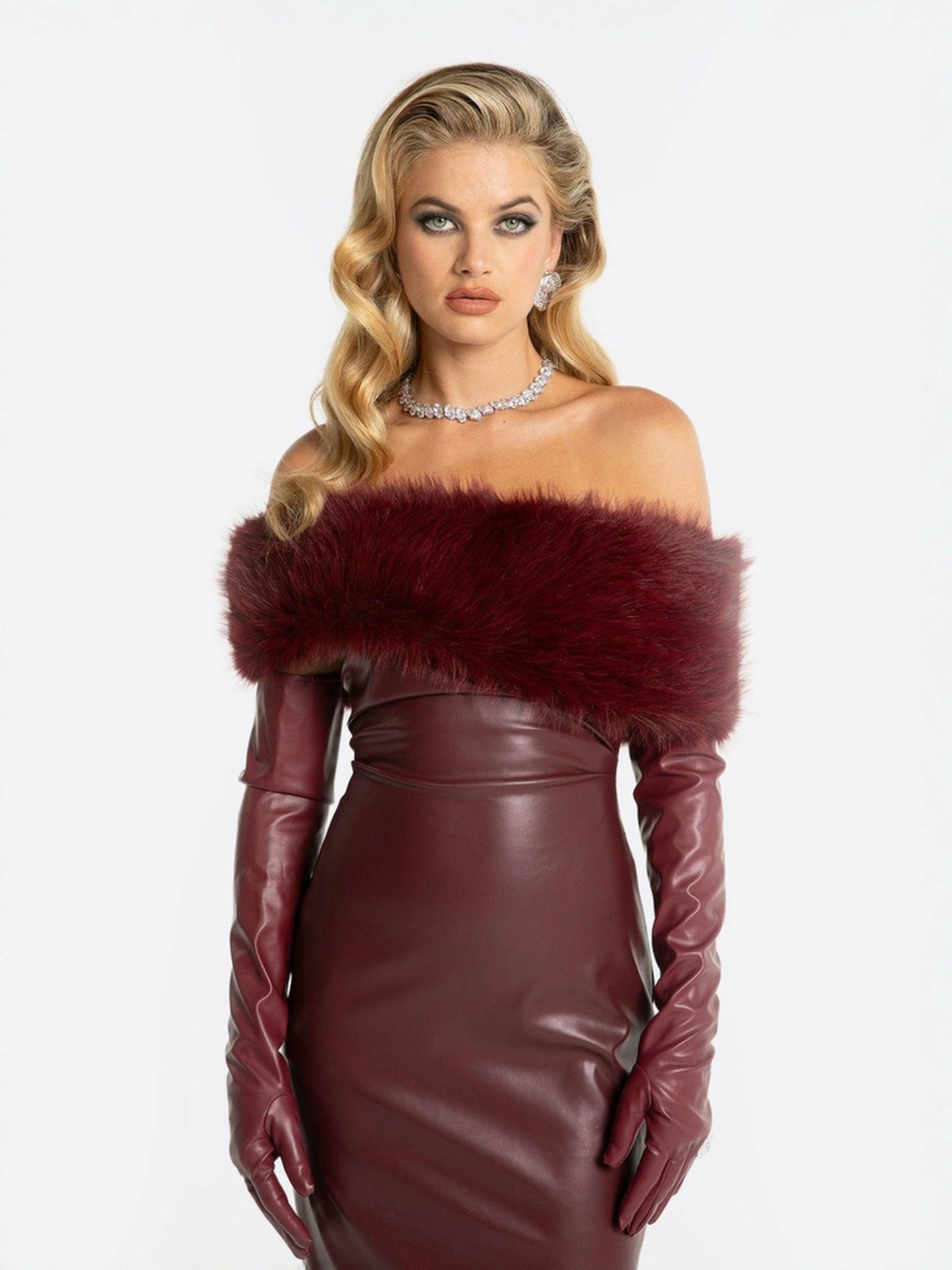 Nana Jacqueline Gabrielle Fur Maxi Dress: Red Maxi Dress for Cocktail Party Red