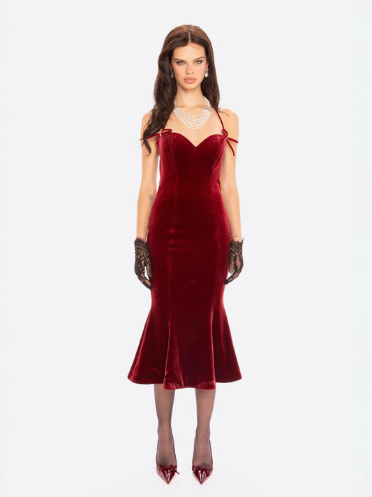 Nana Jacqueline Althea Velvet Maxi Dress: Red Maxi Dress for Cocktail Party Red
