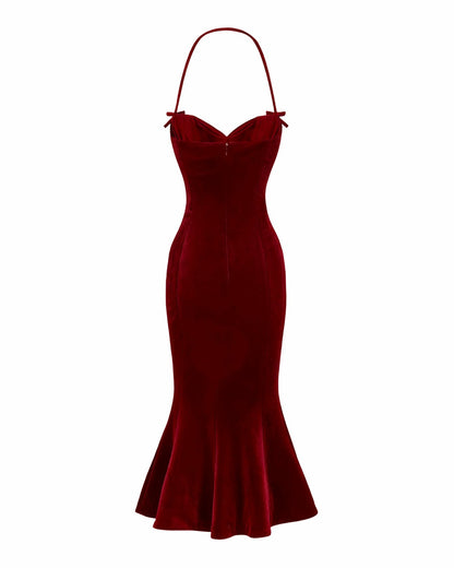 Nana Jacqueline Althea Velvet Maxi Dress: Red Maxi Dress for Cocktail Party Red