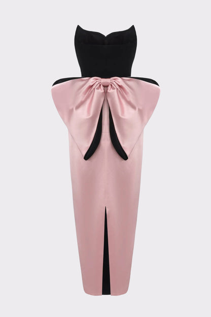 Nana Jacqueline Amor Strapless Velvet Maxi Dress: Black Pink Maxi Dress for Cocktail Party Black & Pink