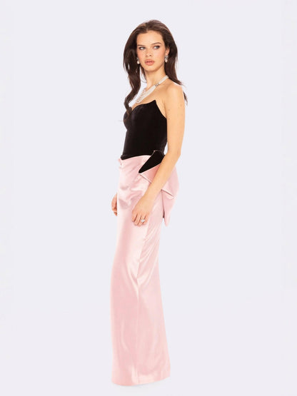 Nana Jacqueline Amor Strapless Velvet Maxi Dress: Black Pink Maxi Dress for Cocktail Party Black & Pink