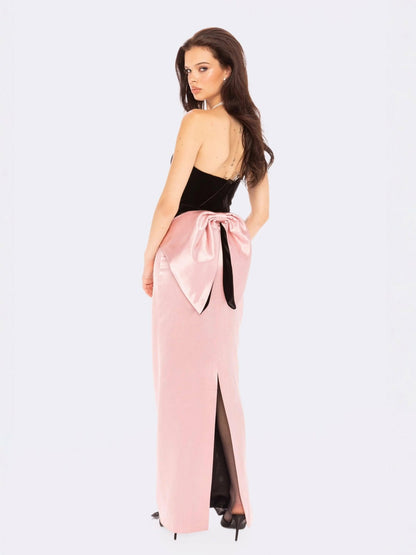 Nana Jacqueline Amor Strapless Velvet Maxi Dress: Black Pink Maxi Dress for Cocktail Party Black & Pink