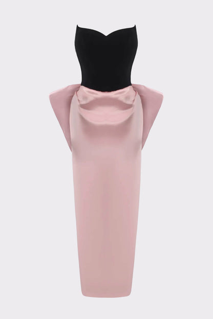 Nana Jacqueline Amor Strapless Velvet Maxi Dress: Black Pink Maxi Dress for Cocktail Party Black & Pink