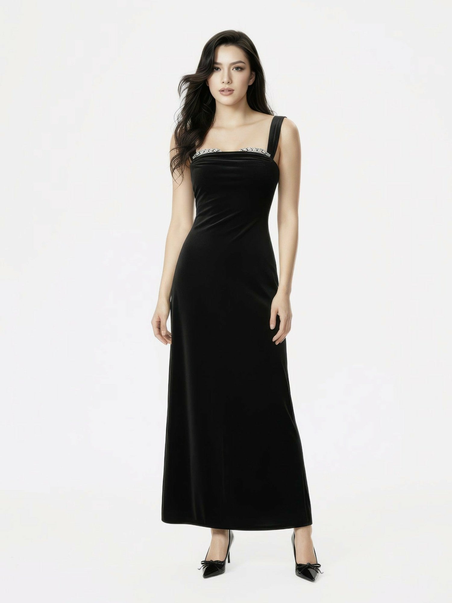 Nana Jacqueline Belle Velvet Maxi Dress: Black Maxi Dress for Cocktail Party Black