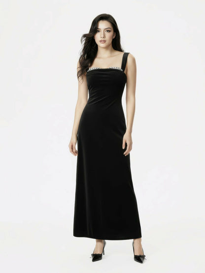 Nana Jacqueline Belle Velvet Maxi Dress: Black Maxi Dress for Cocktail Party Black