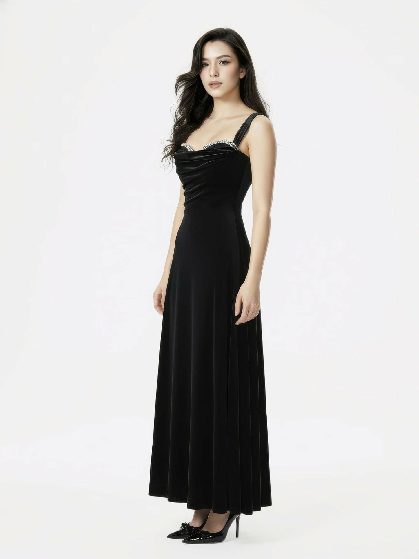 Nana Jacqueline Belle Velvet Maxi Dress: Black Maxi Dress for Cocktail Party Black