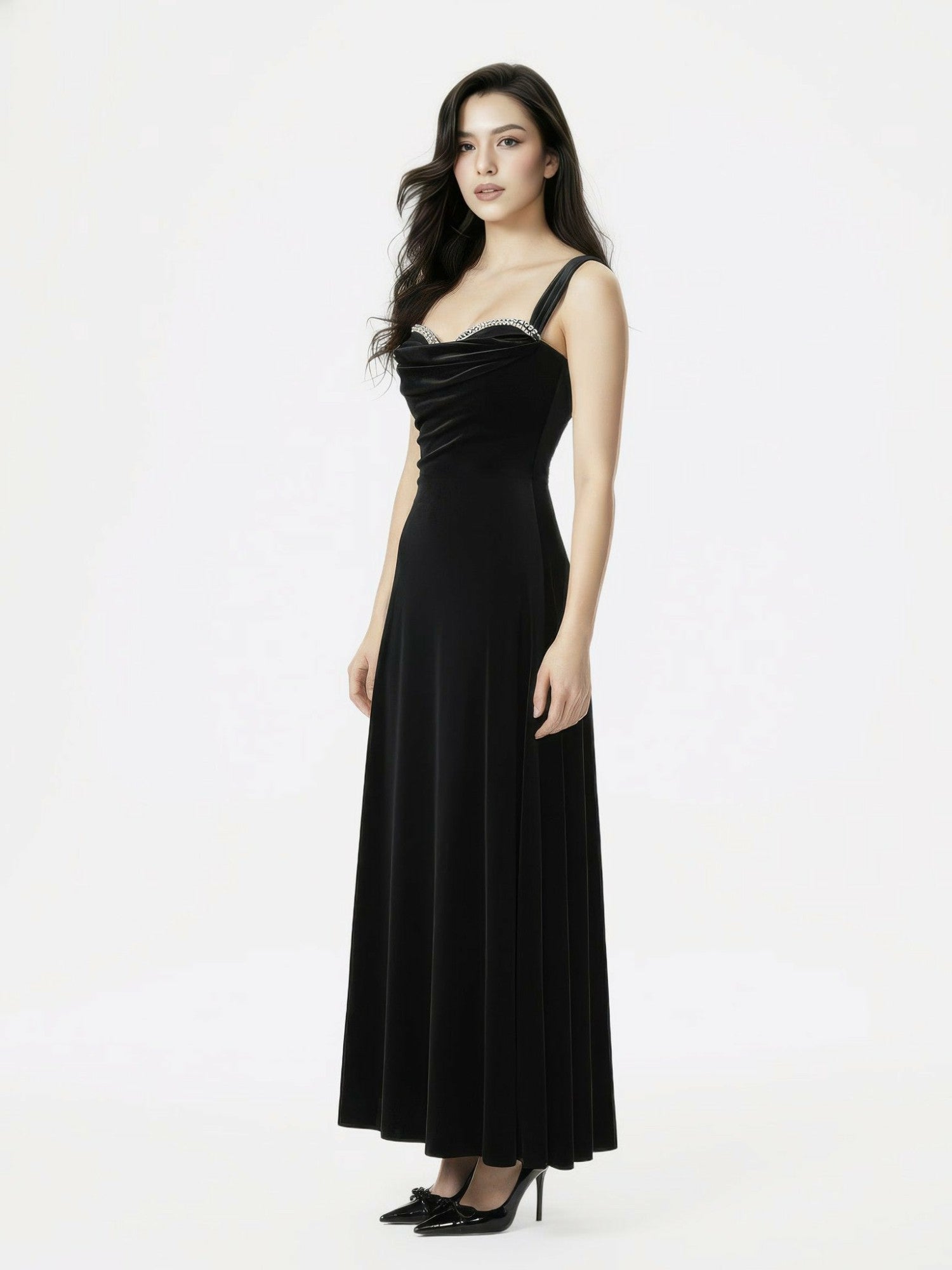 Nana Jacqueline Belle Velvet Maxi Dress: Black Maxi Dress for Cocktail Party Black