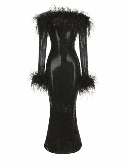 Nana Jacqueline Neva Sequin Maxi Dress: Black Maxi Dress for Cocktail Party Black