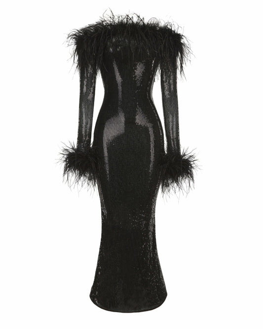 Nana Jacqueline Neva Sequin Maxi Dress: Black Maxi Dress for Cocktail Party Black
