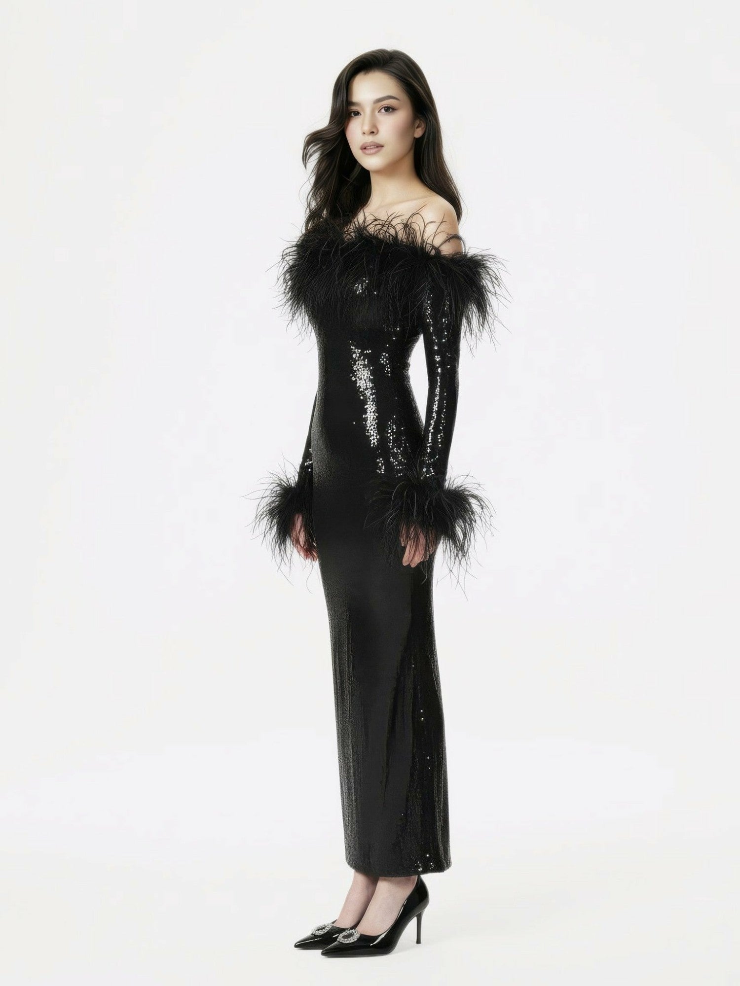Nana Jacqueline Neva Sequin Maxi Dress: Black Maxi Dress for Cocktail Party Black
