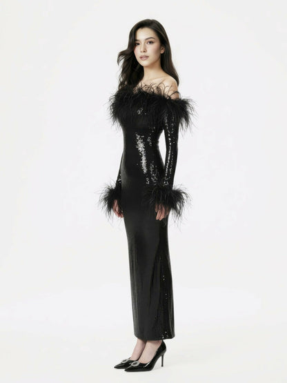 Nana Jacqueline Neva Sequin Maxi Dress: Black Maxi Dress for Cocktail Party Black