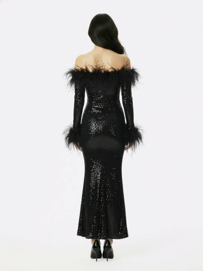 Nana Jacqueline Neva Sequin Maxi Dress: Black Maxi Dress for Cocktail Party Black