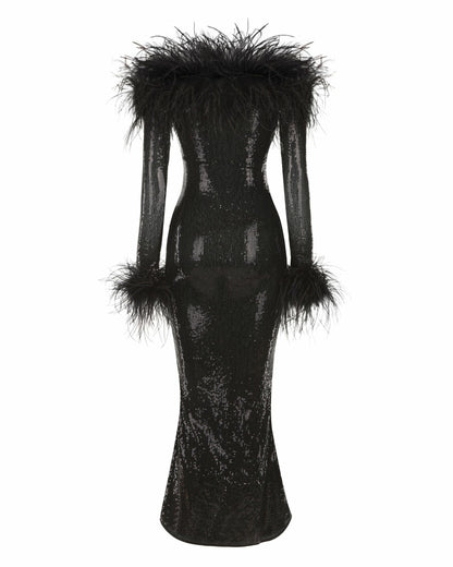 Nana Jacqueline Neva Sequin Maxi Dress: Black Maxi Dress for Cocktail Party Black