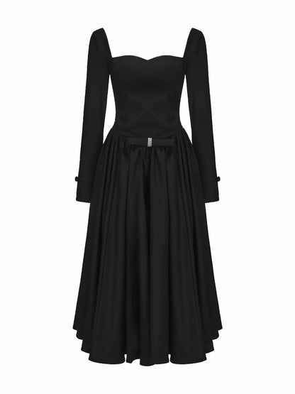 Nana Jacqueline Bernadette Dress: Black Midi Dress for Cocktail Party Black