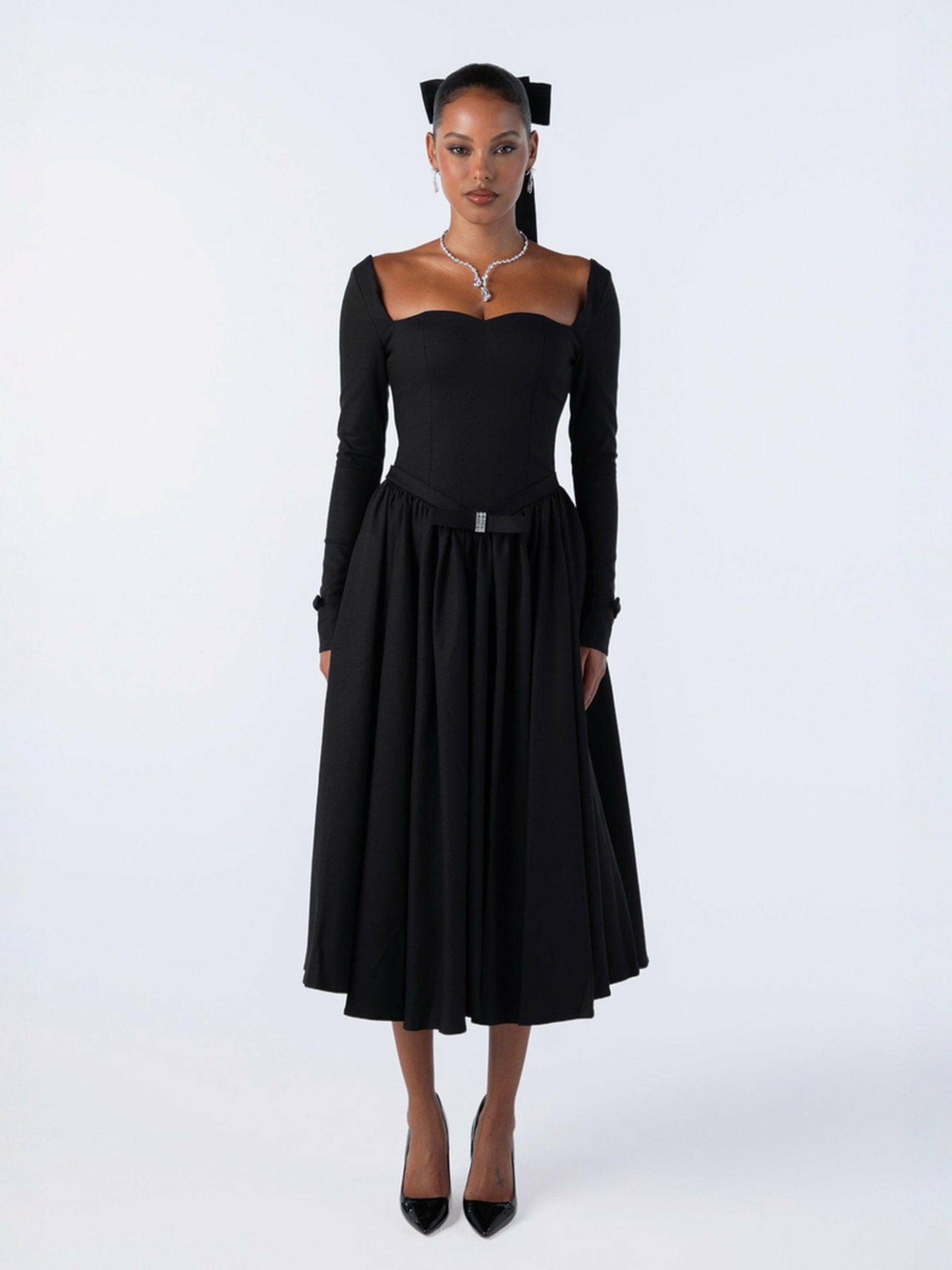 Nana Jacqueline Bernadette Dress: Black Midi Dress for Cocktail Party Black