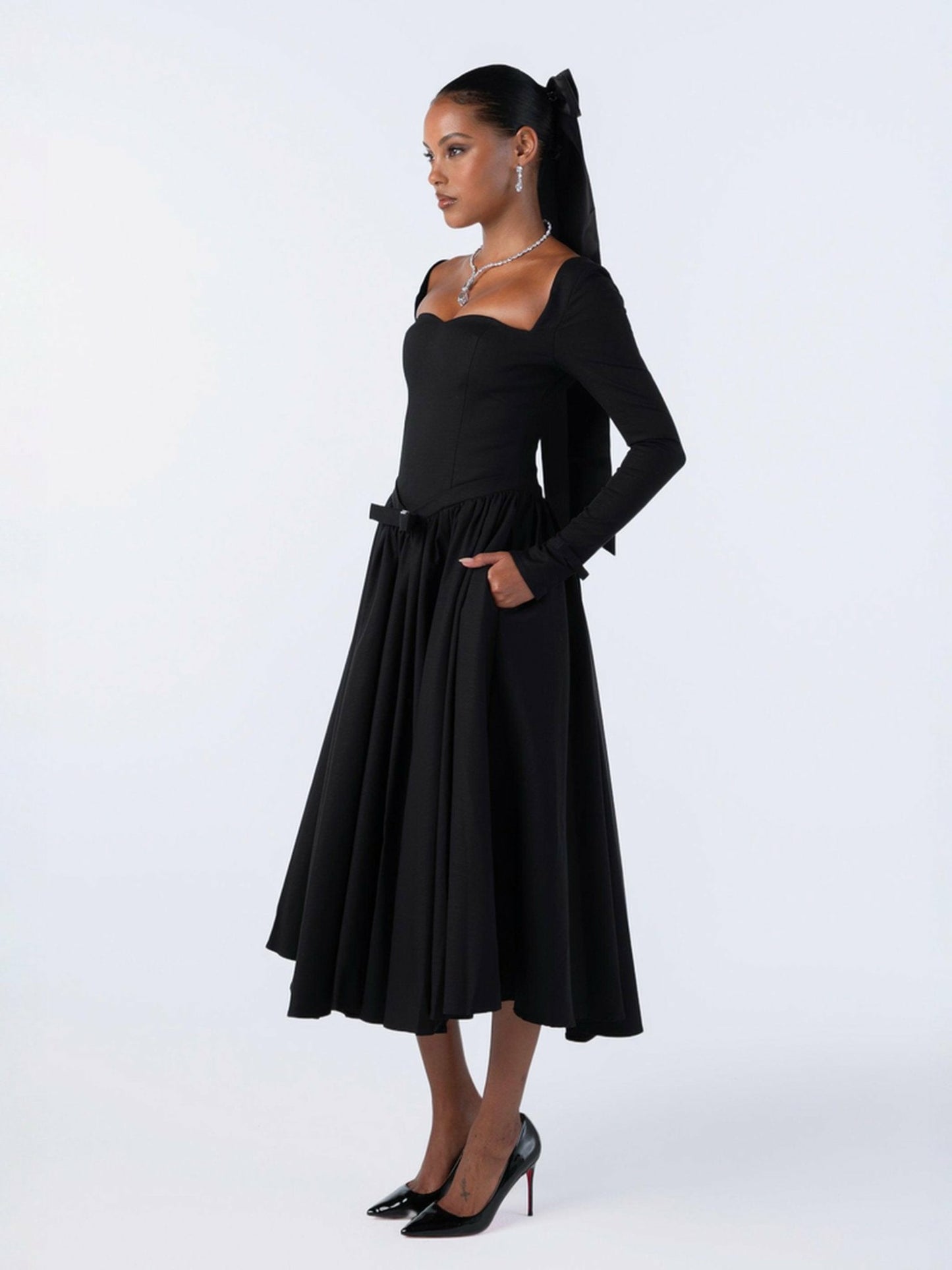 Nana Jacqueline Bernadette Dress: Black Midi Dress for Cocktail Party Black