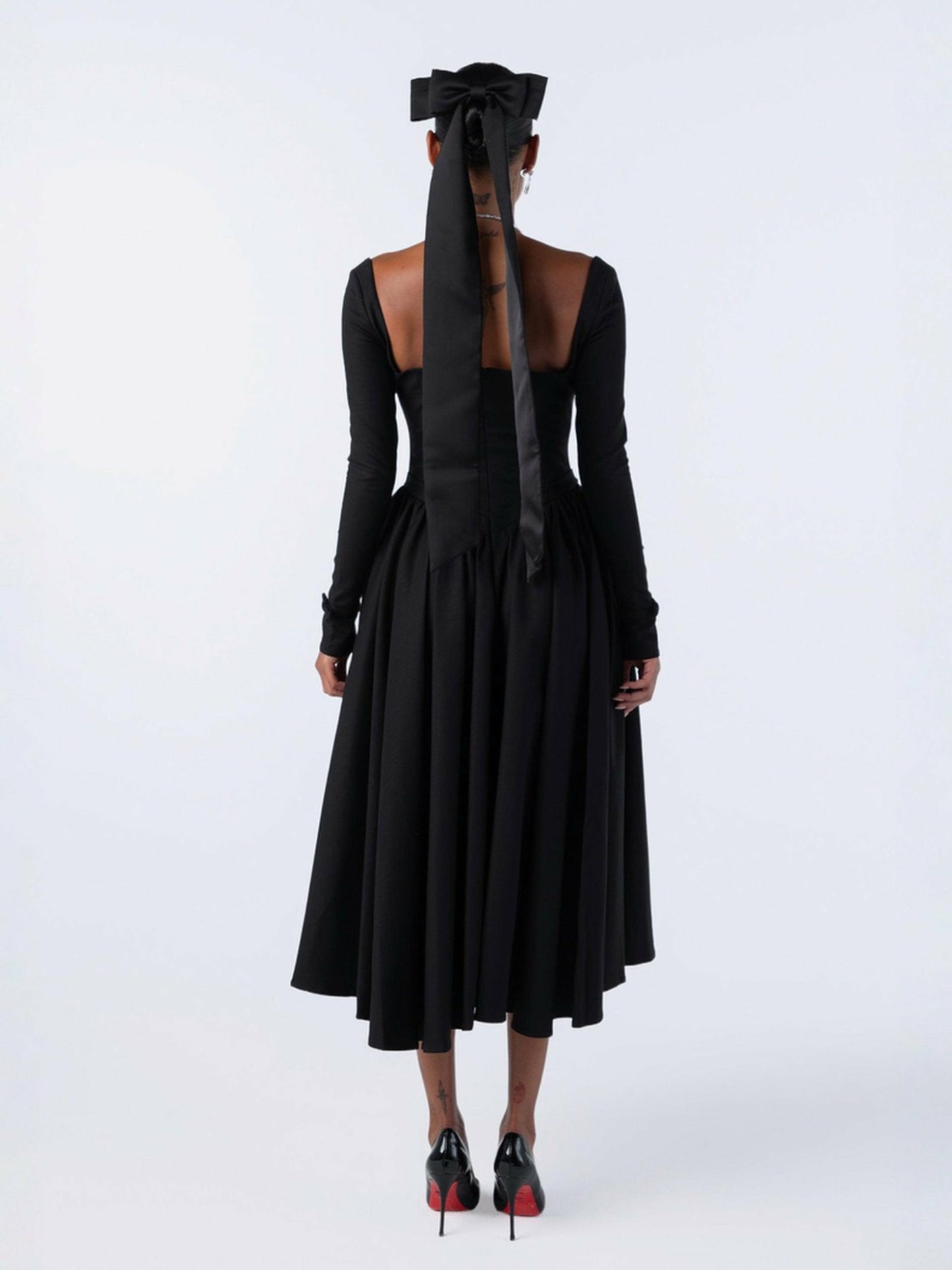 Nana Jacqueline Bernadette Dress: Black Midi Dress for Cocktail Party Black