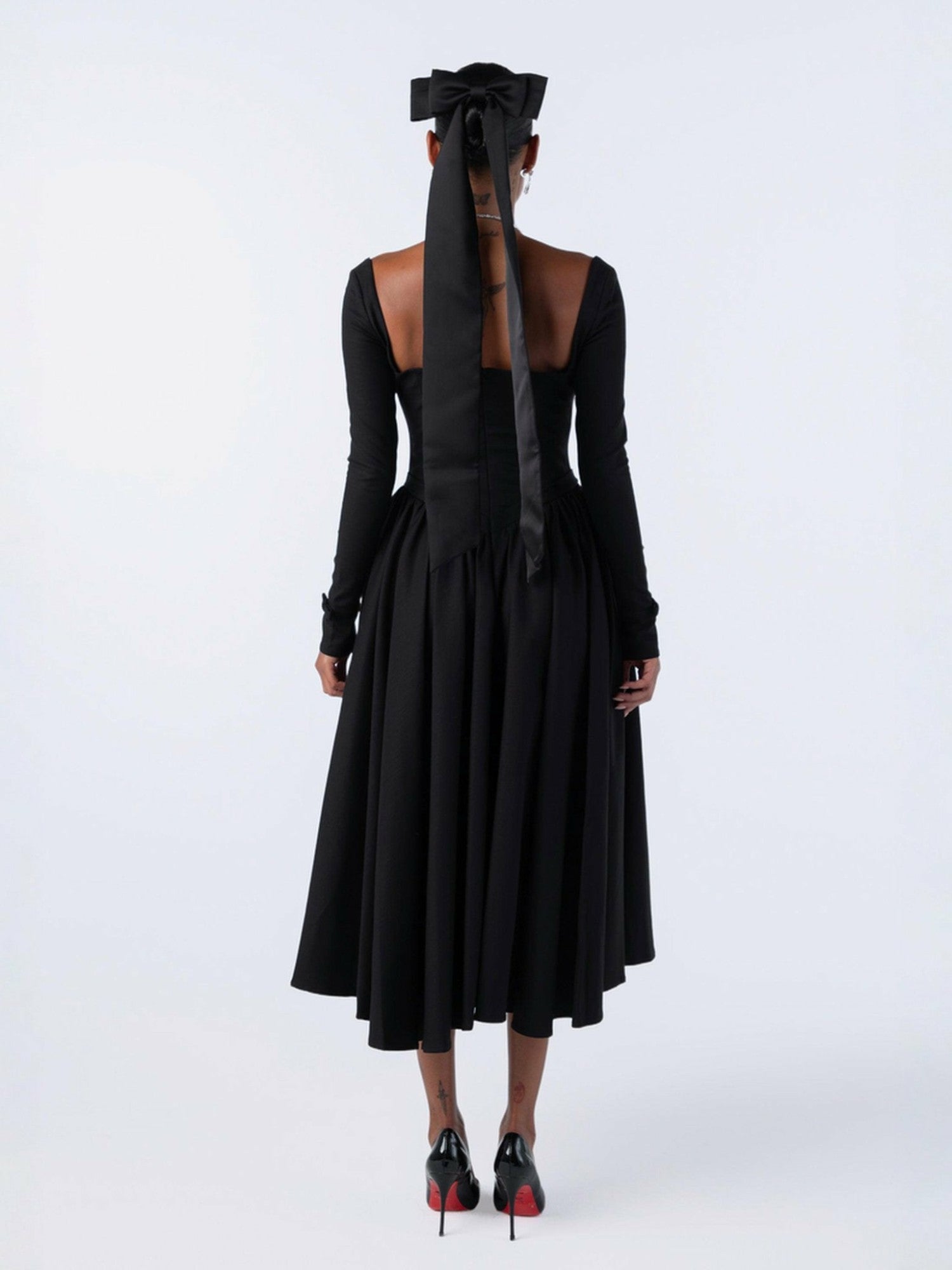 Nana Jacqueline Bernadette Dress: Black Midi Dress for Cocktail Party Black