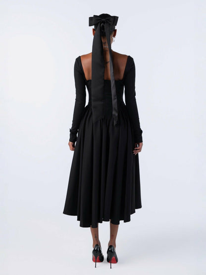 Nana Jacqueline Bernadette Dress: Black Midi Dress for Cocktail Party Black
