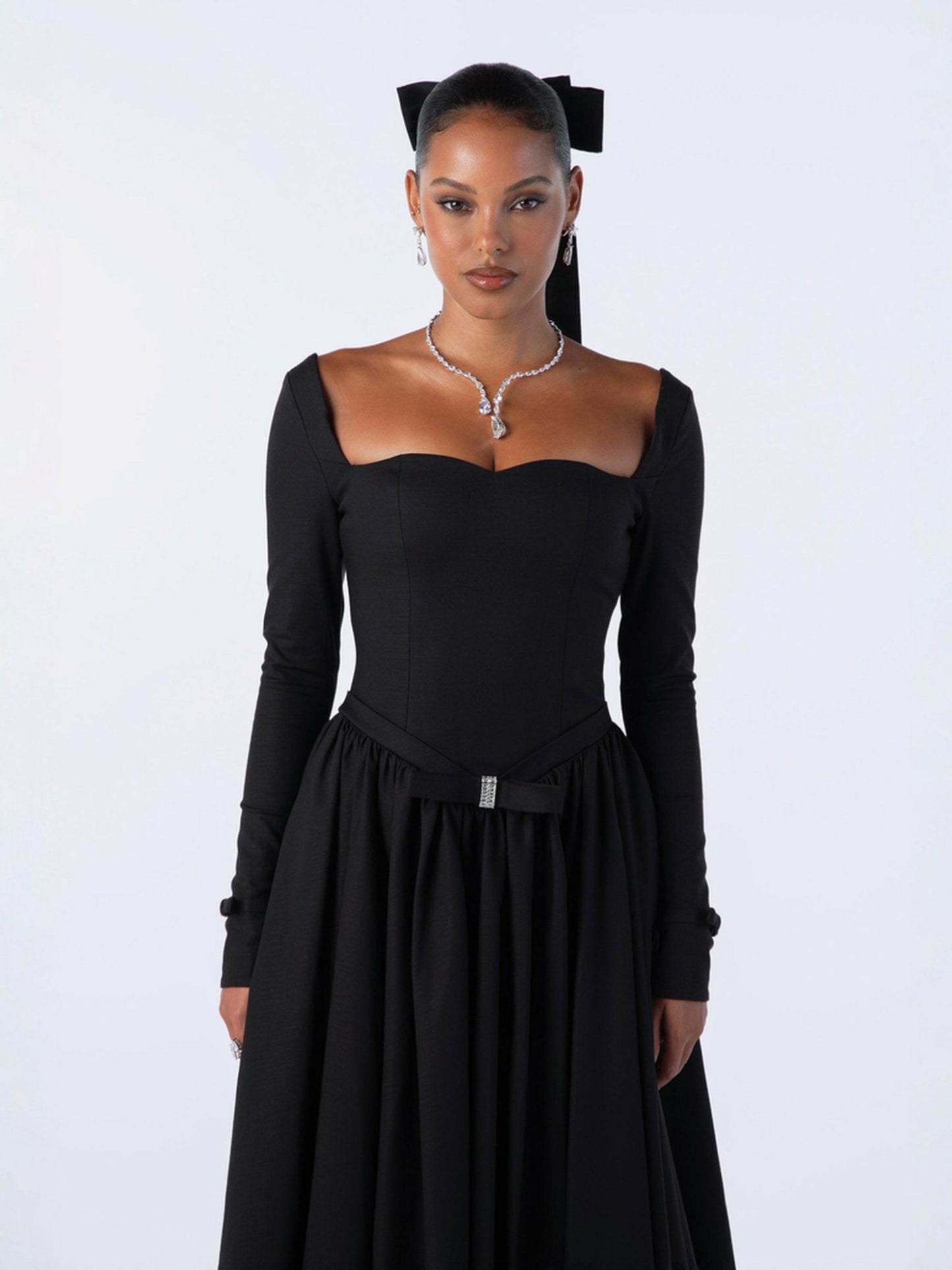 Nana Jacqueline Bernadette Dress: Black Midi Dress for Cocktail Party Black