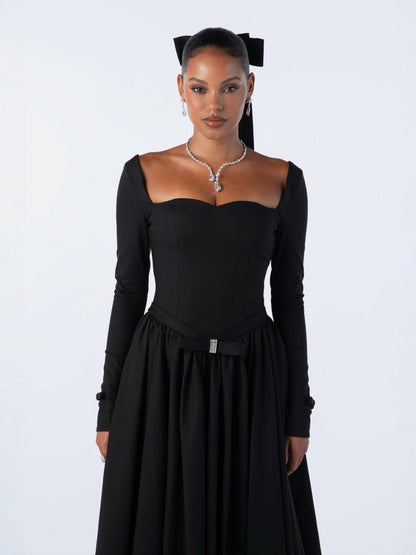 Nana Jacqueline Bernadette Dress: Black Midi Dress for Cocktail Party Black