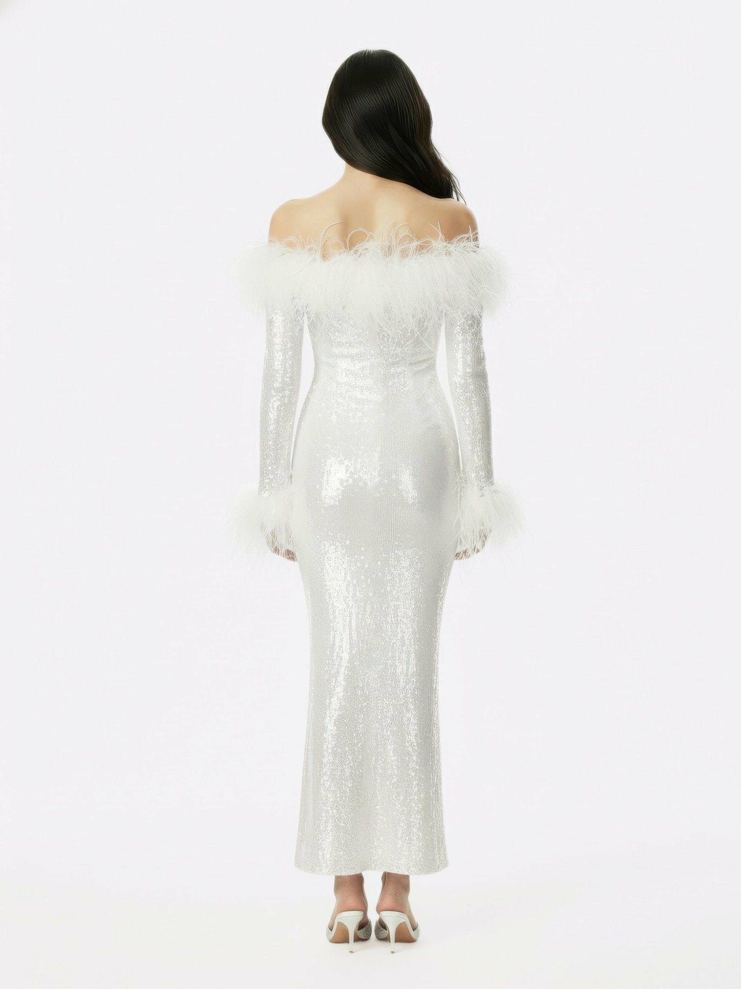 Nana Jacqueline Neva Sequin Maxi Dress: White Maxi Dress for Wedding After-Party White