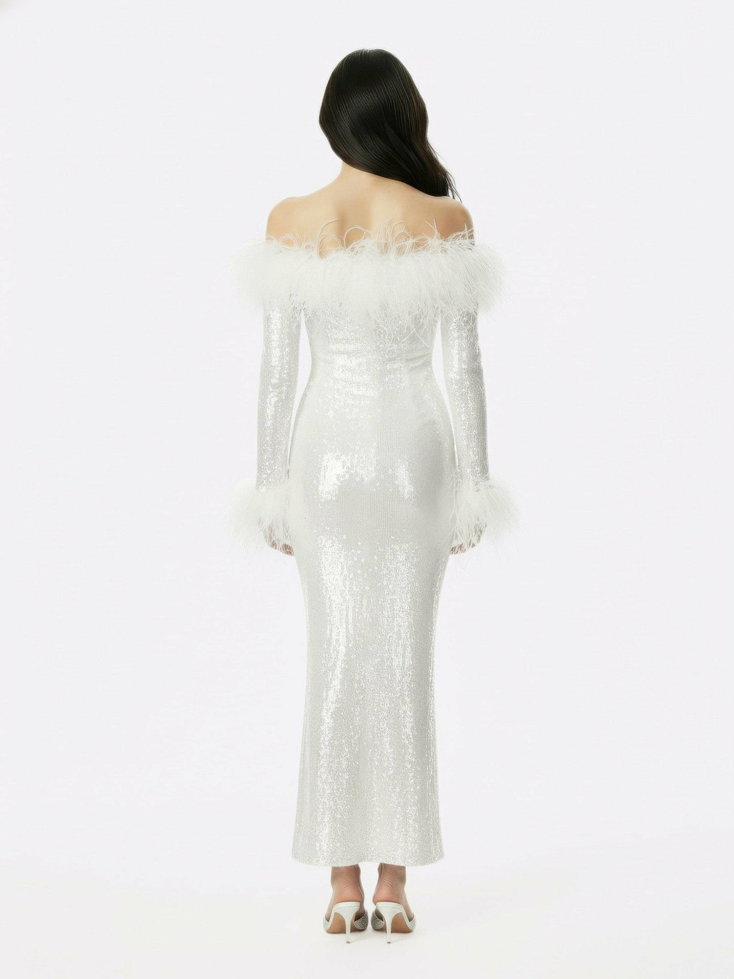 Nana Jacqueline Neva Sequin Maxi Dress: White Maxi Dress for Wedding After-Party White
