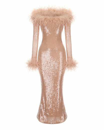 Nana Jacqueline Neva Sequin Maxi Dress: Nude Maxi Dress for Formal Event Nude