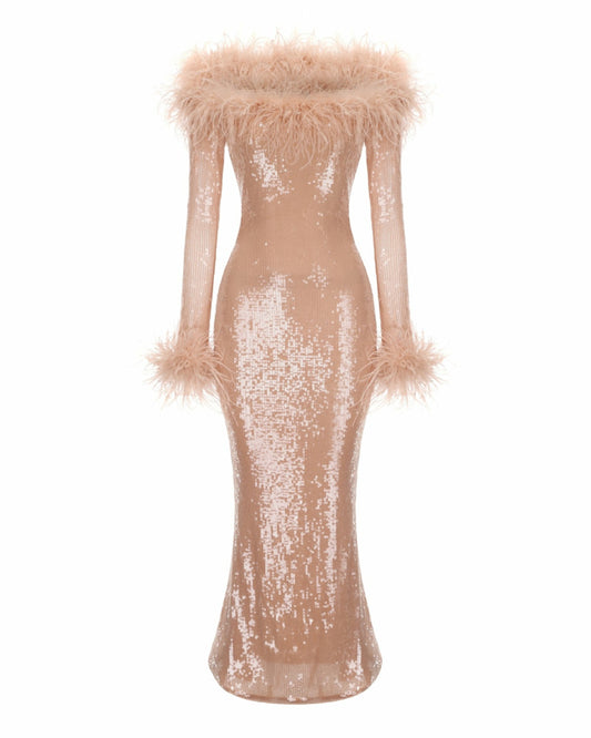 Nana Jacqueline Neva Sequin Maxi Dress: Nude Maxi Dress for Formal Event Nude