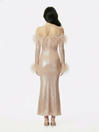 Nana Jacqueline Neva Sequin Maxi Dress: Nude Maxi Dress for Formal Event Nude