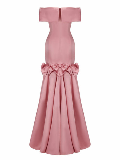 Nana Jacqueline Madeline Bow Dress: Pink Gown for Formal Wedding Guest Pink