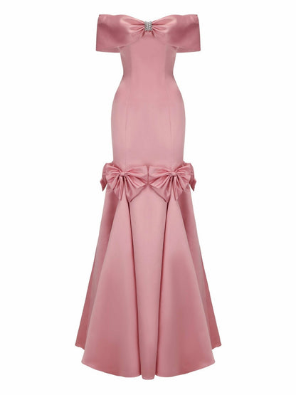 Nana Jacqueline Madeline Bow Dress: Pink Gown for Formal Wedding Guest Pink